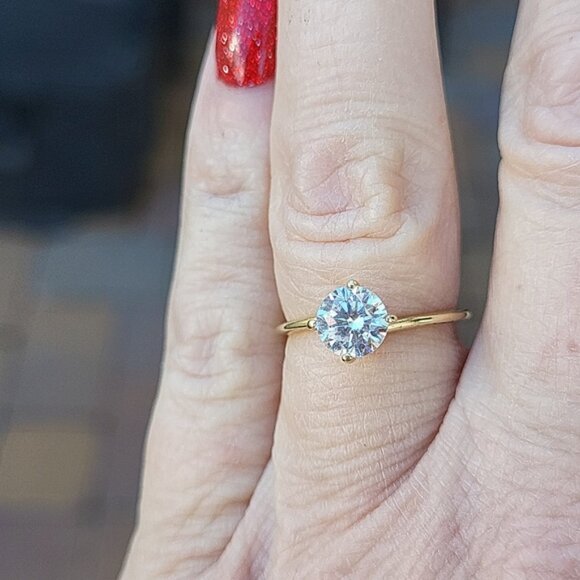 14k Yelllow Soild Gold Diamonique  Beautiful Sparkling Engagement Ring Size 7 - Picture 7 of 11